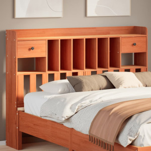 Cabecero de cama almacenaje madera maciza pino marrón 150 cm D