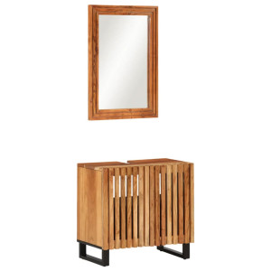 Conjunto de muebles de baño 2 piezas madera maciza de acacia D