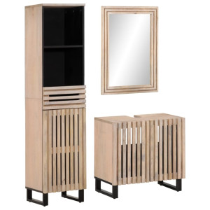 Conjunto de muebles de baño 3 piezas madera maciza de mango D