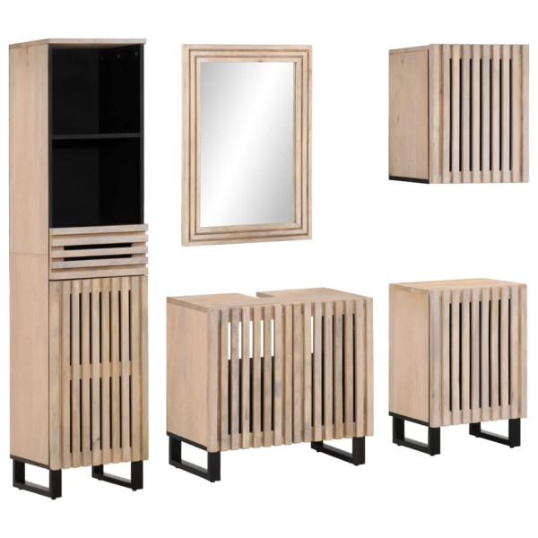 Conjunto de muebles de baño 5 piezas madera maciza de mango D