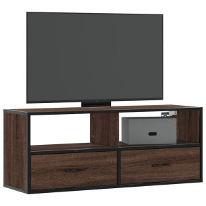 Mueble TV madera ingeniería y metal marrón roble 100x31x39.5 cm D