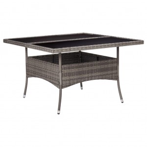 Mesa de comedor de jardín ratán sintético y vidrio gris D