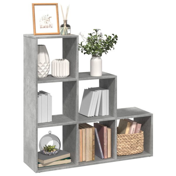 Librería divisor 3 niveles madera gris hormigón 99x29x99 cm D