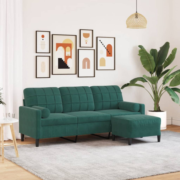 Sofá de 3 plazas con taburete de terciopelo verde oscuro 180 cm D