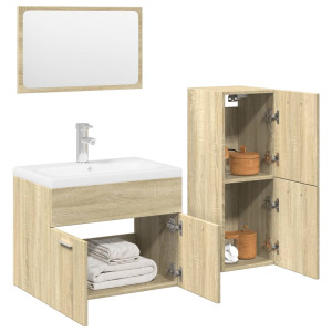 Set de muebles de baño 3 pzas madera contrachapada roble Sonoma D