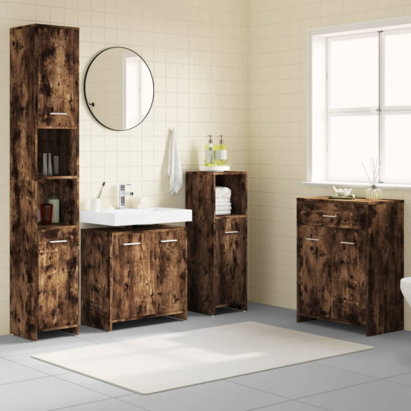 Set de muebles baño 4 pzas madera contrachapada roble ahumado D