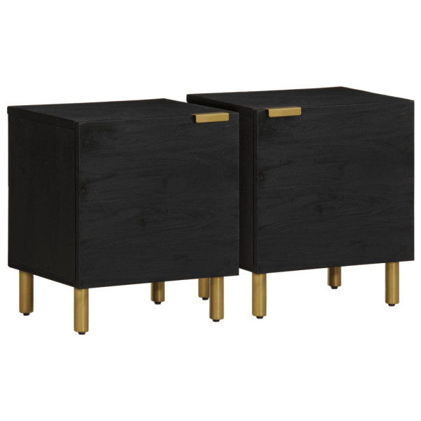 Mesitas de noche 2 uds madera maciza de mango negro 40x33x46 cm D