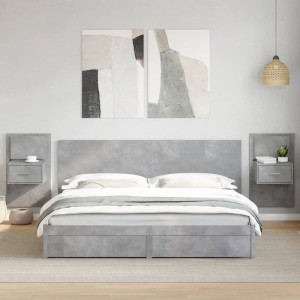 Cabecero cama y mesitas madera ingeniería gris hormigón 200 cm D