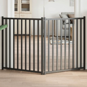 Puerta de perros plegable 2 paneles madera abeto negro 160 cm D