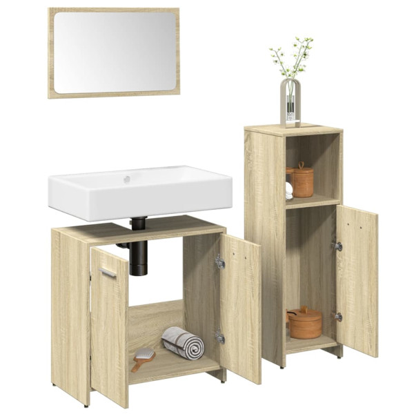 Set de muebles de baño 3 pzas madera contrachapada roble Sonoma D