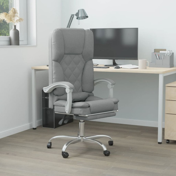 Silla de oficina reclinable con masaje de tela gris claro D