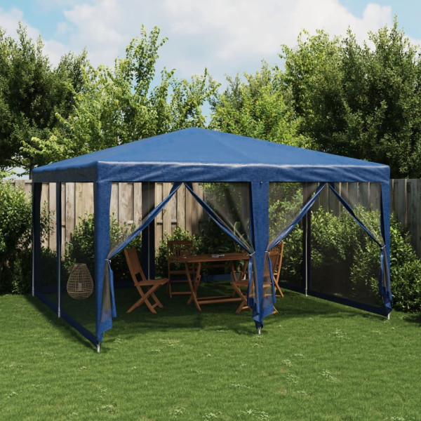 Carpa para fiestas con 8 paredes de malla HDPE azul 4x4 m D