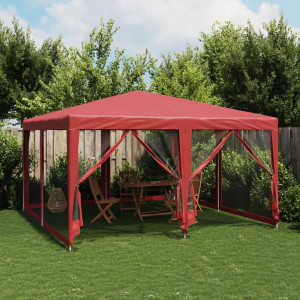 Carpa para fiestas con 8 paredes de malla HDPE rojo 4x4 m D