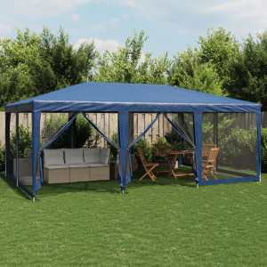 Carpa para fiestas con 10 paredes de malla HDPE azul 6x4 m D