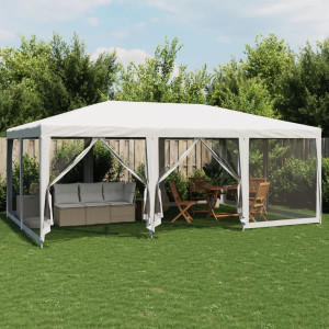 Tenda de festa com 10 paredes de malha HDPE branco 6x4 m D