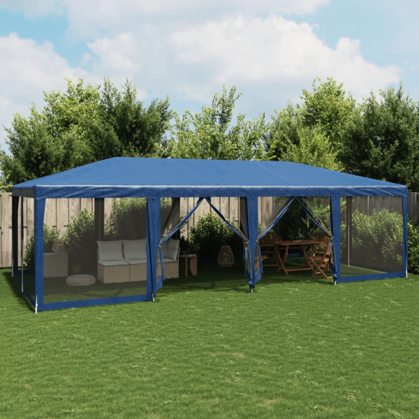 Carpa para fiestas con 12 paredes de malla HDPE azul 8x4 m D