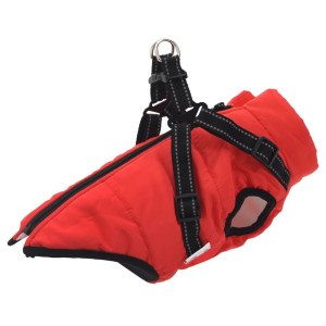 Abrigo para perro con arnés impermeable reflectante M rojo D