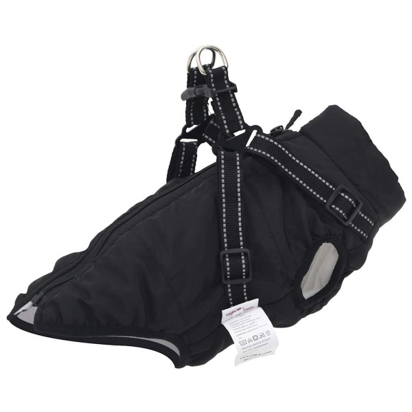 Abrigo para perro con arnés impermeable reflectante XL negro D