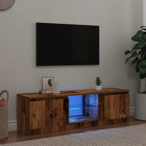 Mueble TV luces LED madera ingeniería envejecida 140x40x35.5 cm D