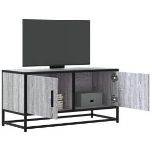 Mueble TV madera ingeniería y metal roble ahumado 80x34.5x40 cm D