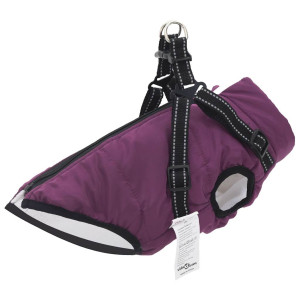 Abrigo para perro con arnés impermeable reflectante L morado D