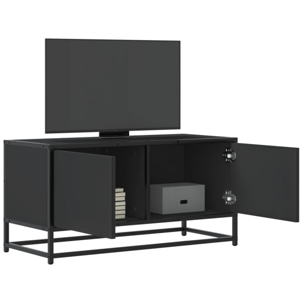 Mueble de TV madera de ingeniería y metal negro 80x34.5x40 cm D