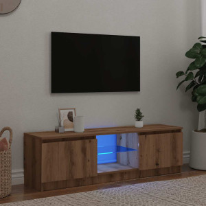 Mueble de TV luces LED madera roble artisan 140x40x35.5 cm D