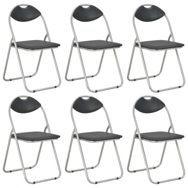 Cadeiras de jantar dobráveis 6 unidades de couro sintético preto D
