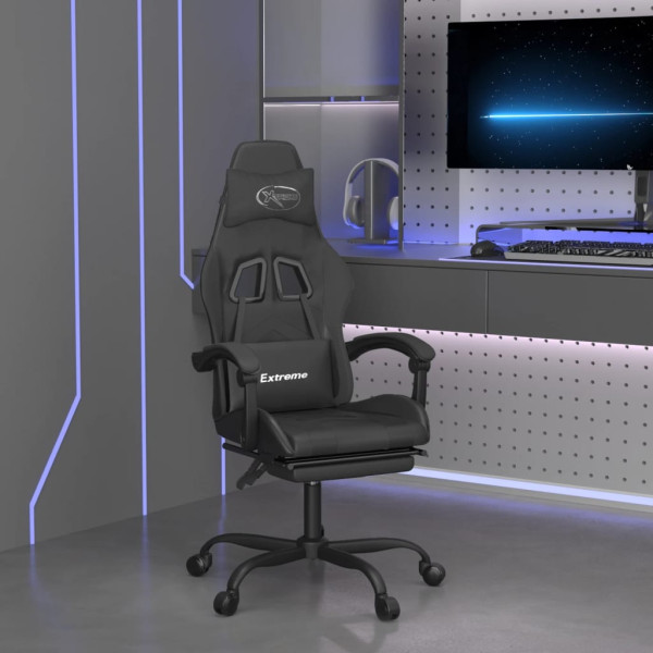 Silla gaming giratoria y reposapiés cuero sintético negro D