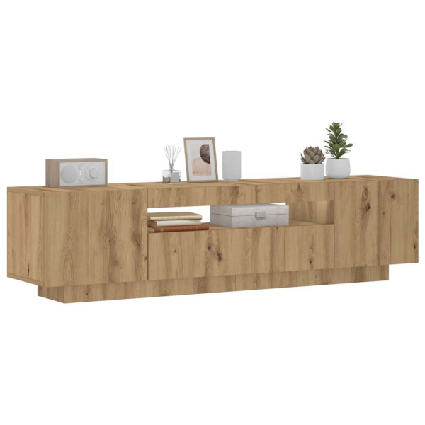 Mueble de TV luces LED madera roble artisan 160x35x40 cm D