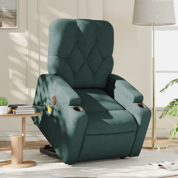 Sillón masaje eléctrico reclinable elevable tela verde oscuro D