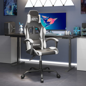 Silla gaming cuero sintético negro y blanco D