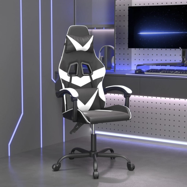 Silla gaming giratoria cuero sintético negro y blanco D