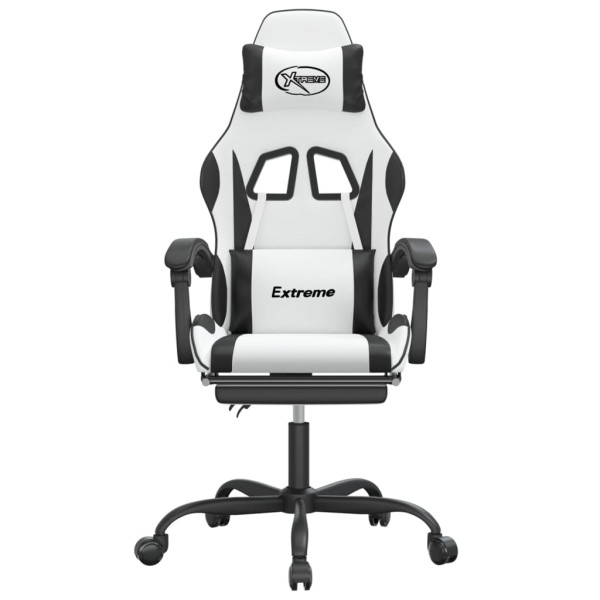 Silla gaming giratoria reposapiés cuero sintético blanco negro D