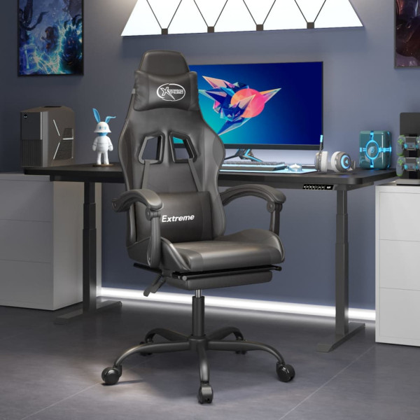 Silla gaming con reposapiés cuero sintético negro D