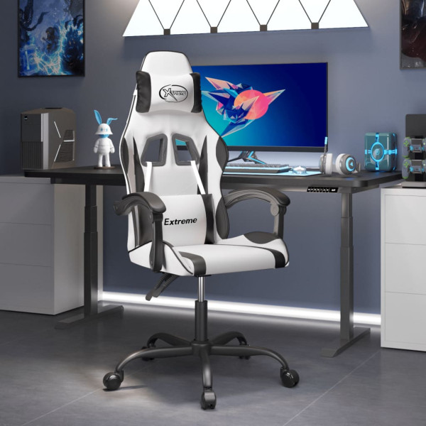 Silla gaming giratoria cuero sintético blanco y negro D