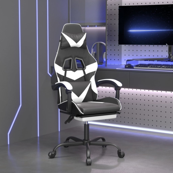 Silla gaming giratoria reposapiés cuero sintético negro blanco D