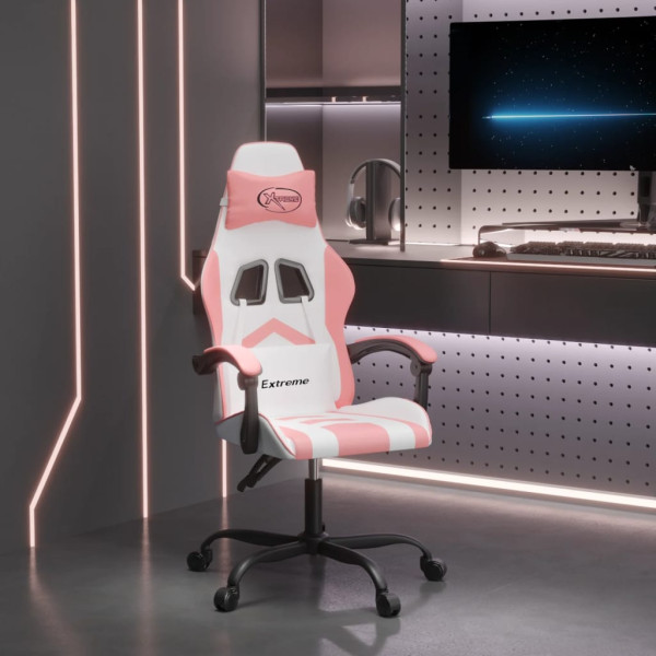 Silla gaming giratoria cuero sintético blanco y rosa D