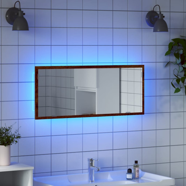 Espejo de baño LED madera ingeniería roble marrón 100x8.5x37 cm Espejo de baño LED madera ingeniería roble marrón 100x8.5x37 cm D