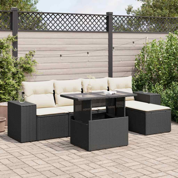 Set de sofás de jardín 6 piezas y cojines ratán sintético negro D