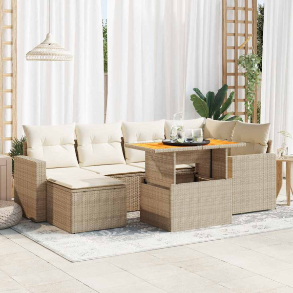 Set sofás de jardín 7 piezas y cojines ratán sintético beige Set sofás de jardín 7 piezas y cojines ratán sintético beige D