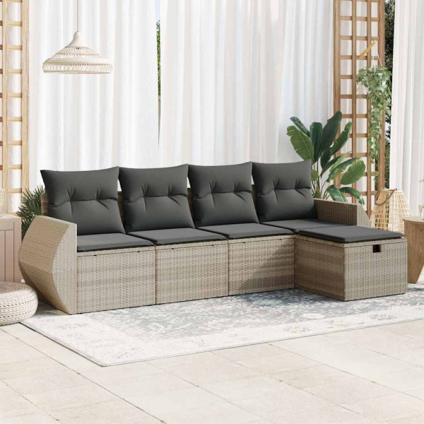 Set de sofás jardín y cojines 5 pzas ratán sintético gris claro Set de sofás jardín y cojines 5 pzas ratán sintético gris claro D