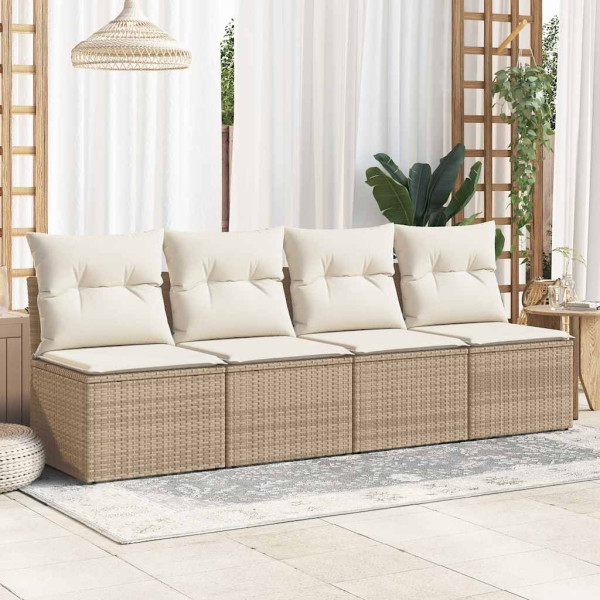 Set sofás jardín y cojines 4 pzas ratán sintético acacia beige M 3