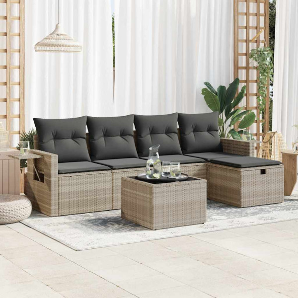 Set de sofás de jardín 6 pzas y cojines ratán sintético gris Set de sofás de jardín 6 pzas y cojines ratán sintético gris D