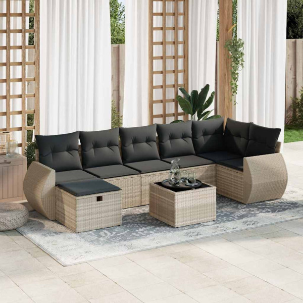 Set de sofás de jardín 8 pzas y cojines ratán sintético gris Set de sofás de jardín 8 pzas y cojines ratán sintético gris D