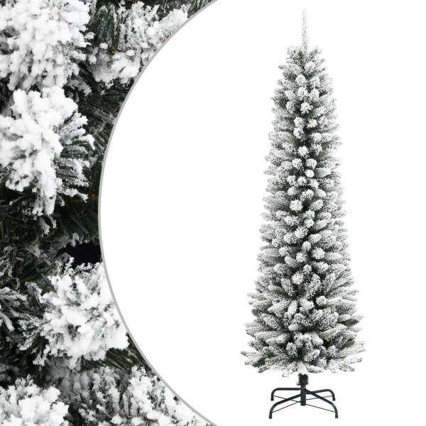 Árbol de Navidad artificial estrecho con nieve PVC y PE 210 cm D