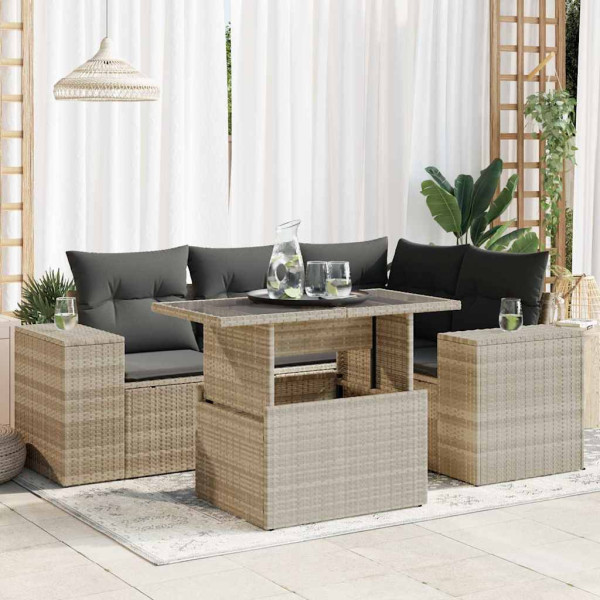 Conjunto de sofás de jardim e almofadas 5 pcs luz rattan sintético cinza D