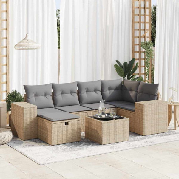 Set sofás de jardín 7 piezas y cojines ratán sintético beige Set sofás de jardín 7 piezas y cojines ratán sintético beige D