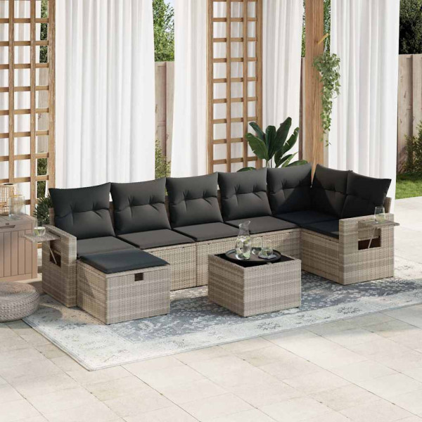Set de sofás de jardín 8 pzas y cojines ratán sintético gris D