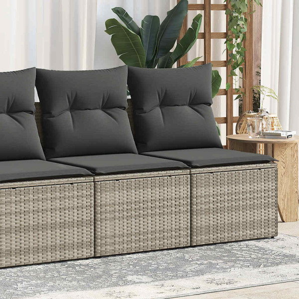 Set sofás jardín y cojines 4 pzas ratán sintético acacia gris Set sofás jardín y cojines 4 pzas ratán sintético acacia gris D